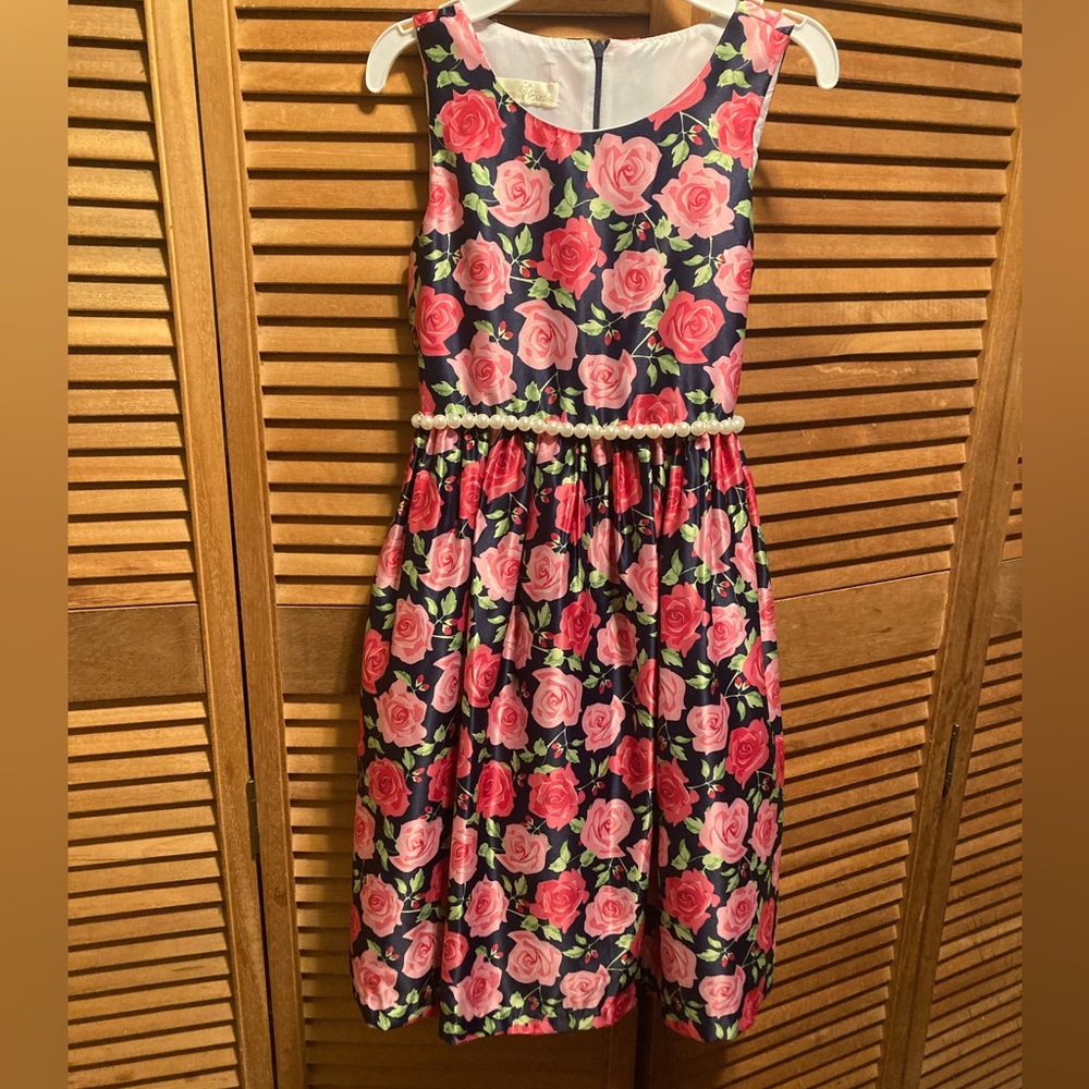 Special Edition Navy Blue and Pink Floral Print Dress